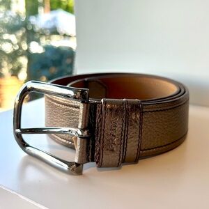 Prada gunmetal Leather Belt with Silver Buckle